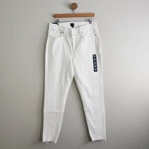 J. Crew 10" High Rise Skinny White Denim Jean Raw Hem Recycled NWT 33 Tall